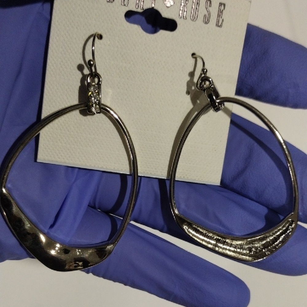 Robert Rose Silver tone Hoop Crystal Drop Earrings - Women's Fashion Jewelry - Picture 9 of 10